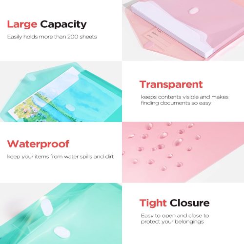 Sooez 10Pack Plastic Envelopes, Plastic File Folders, Clear Folders for Documents Trendy Colors, Super Heavyweight Document Holders, Storage Pouches, File Envelopes for School Office Supplies