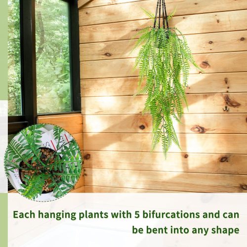 Fake Hanging Plant with Pot, Artificial Potted Fern Plant, 28.7-In Long Faux ivy Vine for Shelf Home Office Indoor Outdoor Garden Greenery Decor (Black Pot)