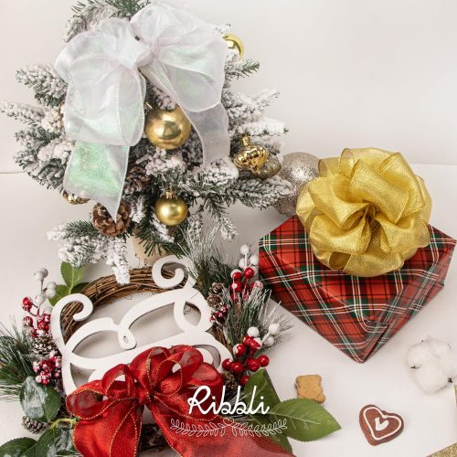 Ribbli Metallic Gold Wired Ribbon,2-1/2 Inch x Continuous 10 Yard, Deluxe Gold Glitter with Metallic Edge,Christmas Ribbon for Crafts,Wreaths,Big Bow,Gift Wrapping, Christmas Tree Decoration