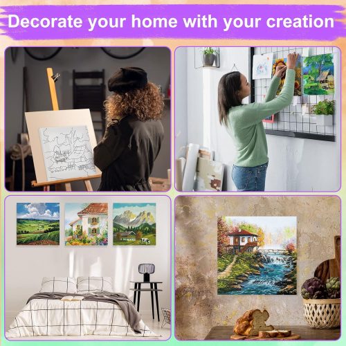 Teling 12 Pcs Pre Drawn Stretched Canvas Kit for Adults Painting Pre Printed Canvas Outline for DIY Painting Party Favor,6 x 6 x 0.6 Inches(Landscape)