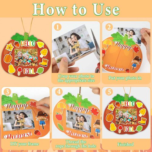 Qyeahkj 36 Sets Fall Thanksgiving Craft for Kids DIY Autumn Pumpkin Picture Frame Craft Kit with Easel Fun Photo Frame Craft and Arts Kit for Home Class Kindergarten Party Art Activity