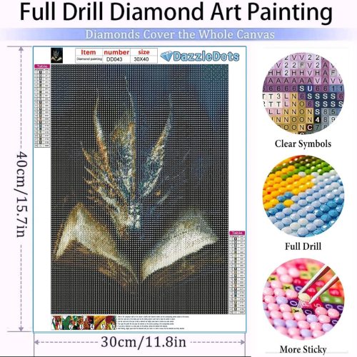 DAZZLEDOTS Diamond Art Kits for Adults, Dragon Diamond Painting Kits for Beginner Book Round 5D Full Drill Diamond Dots Crafts for Home Wall Decor Gifts 12x16 Inch