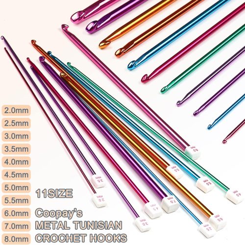 Coopay Long Crochet Hook Set, 11pcs Tunisian Multicolor Afghan Crochet Needles for Crocheting, 2mm(B)-8mm(L), Great Knitting & Crochet Supplies Tool for Beginner, Crocheter & Knitter