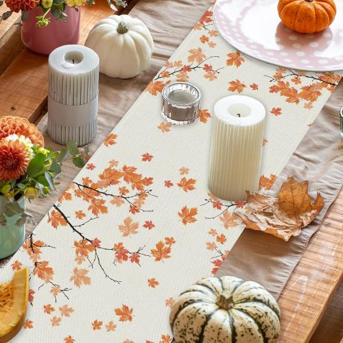Fall Table Runner Maple Leaf Autumn Harvest Thanksgiving Runners Farmhouse Holiday Kitchen Dining Table Decorations 13 x 72 Inch
