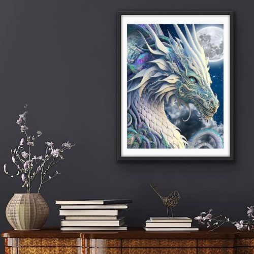 Dragon Diamond Painting Kits for Adults,5D DIY Moon Diamond Art Crystal Diamond Paintings Full Round Drill, Paintings with Diamonds Gem Art for Home Wall Decor 12x16 Inch