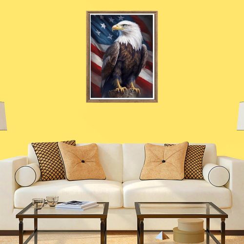 Bimkole 5D Diamond Art Kits for Adults Flag Eagle, Full Drill Animal DIY Rhinestone Embroidery Set Paint with Diamonds Art by Number Kits Cross Stitch Home Wall Craft Decoration 12X16 Inch