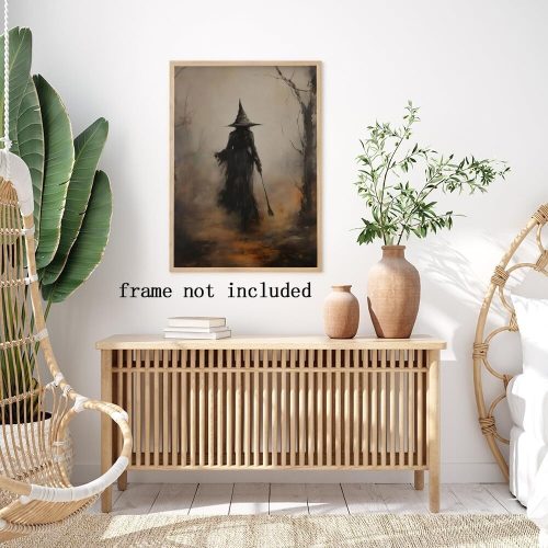JsGwyllion Vintage Country Witch Poster Halloween Canvas Wall Art Witch in the Forest Painting Print Gothic Dark Gloomy Wall Decor for Living Room Bedroom12x18in Unframed, style-1