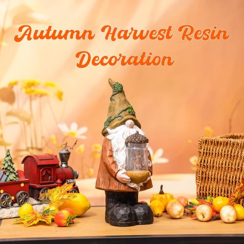 TZSSP Autumn Gnome Resin Figurine with LED Lights Thanksgiving Table Decorations for Harvest Festivals & Parties