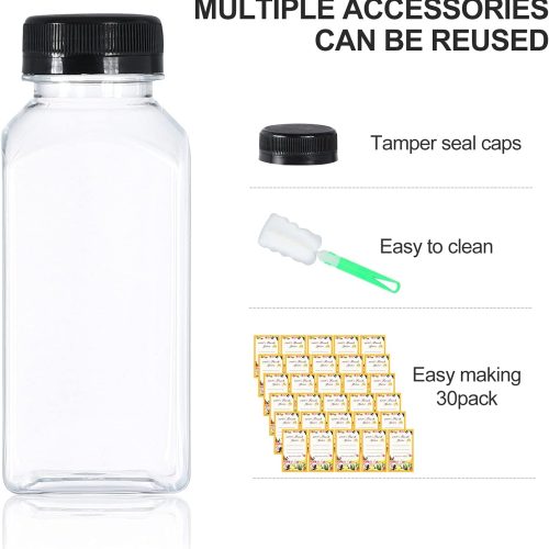 DANALLAN 30 Pack 8oz Empty Plastic Bottles with Leak-Proof Caps Food Grade Recyclable Bulk Beverage Containers Clear PET Bottles for Homemade Juice, Smoothie, Milk and Drinks