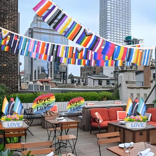 2 Pack Progress Gay Pride Flags Banner Bunting Rainbow LGBTQ Intersex Garland String Decorations 40Feet 30Flags 5x8 Inch