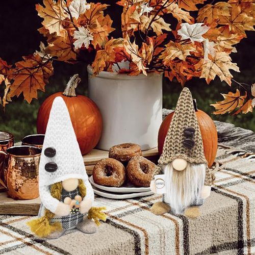Attiigny Coffee Gnomes Plush Coffee Bar Tea Time Decoration Plaid Small Elf Coffee Swedish Tomte Gonk Donuts Dolls Scandinavian Figurines Tiered Tray Table Decor for Home Office