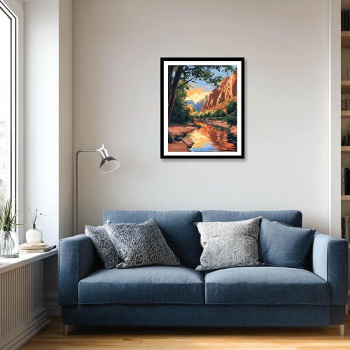 ARNLRDYA Canyon Mountains Scenery Paint by Number Kits, Zion National Park Paint by Number for Beginner, Forest River Sunset Paint by Number for Gift Home Wall Decor(16×20inches, Unframe)