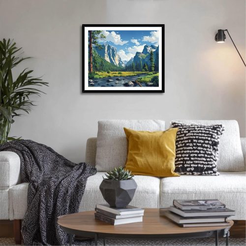 ARNLRDYA Yosemite National Park Paint by Numbers Kits, Mount Landscape Paint by Number for Adults, Forest River Fir DIY Acrylic Painting for Gift Home Decor(16X20inches, Unframe)