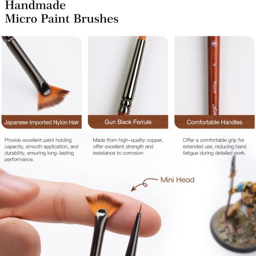Golden Maple Fine Miniature Paint Brushes – Professional Micro Detail Brush Set for Models, Tabletop Gaming & Fine Art – Portable Travel Case, Acrylic/Watercolor/Oil