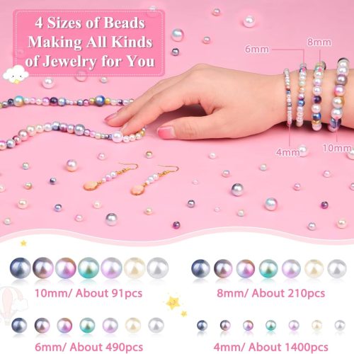 Aenezus 2200PCS Multicolor Pearl Beads, 4/6/8/10mm Loose Pearls for Crafts with Holes for Jewelry Making