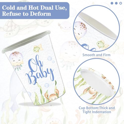 168 Pcs Under The Sea Baby Shower Supplies Paper Plates Napkins Set Including Plates, Napkins, Cups, Knives, Forks, Spoons for Party Supplies
