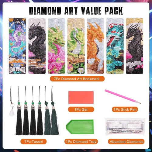Diamond Art Bookmarks for Adults - Dragon Dotz Diamond Painting Kits for Teens,Bulk Easy Small Paint Gem Art Kit Travel Crafts Supplies,DIY Making Beginners Gift