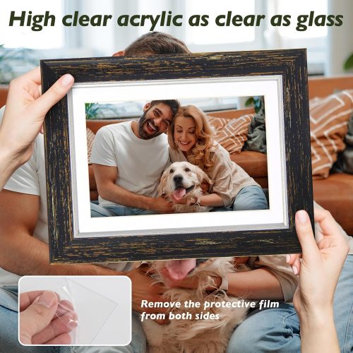 AAQ 5x7 Picture Frames Set of 4, Rustic Farmhouse Photo Frame with HD Plastic Cover,5x7 without Mat or 4x6 with Mat for Wall or Tabletop Display Home Office Gift