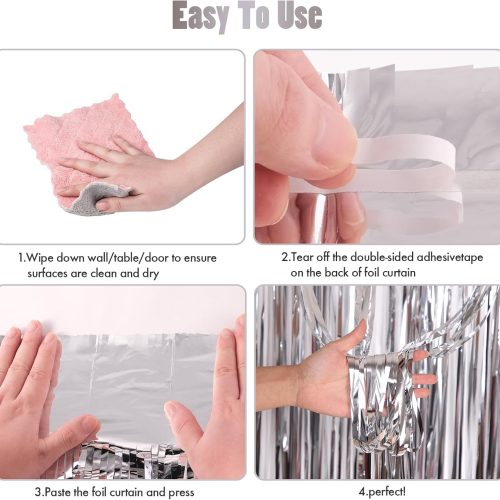 CANREVEL 2 Pack 3.3x8.2 Feet Silver Foil Fringe Backdrop Curtains, Tinsel Streamers Birthday Party Decorations, Fringe Backdrop for Graduation, Baby Shower, Happy New Year, Disco Party