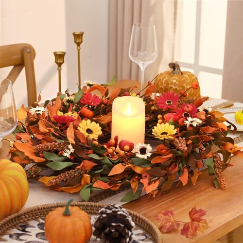 Waipfaru Fall Wreaths for Front Door, 22-24in Daisy Fall Door Wreath with Pumkin，Autumn Wreaths for Thanksgiving Harvest Fall Wreath for Porch Indoor Outdoor Decor