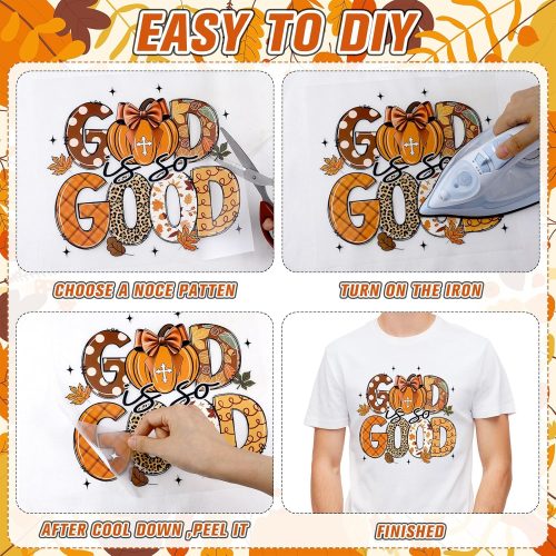 Yuntau 30 Pcs Fall Western Iron on Transfers Retro Pumpkin Iron on Decals Patches Autumn HTV Leopard DTF Heat Vinyl Stickers DIY Appliqués for Fall Clothing T-Shirt Pillow Hat Decor