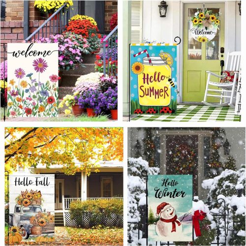 Seasonal Garden Flags Set of 12, Double Sided 12x18 Inch Yard Flags,Small Garden Flags for Outside,4Th of July Garden Flag,Christmas Summer Fall Halloween Seasonal Flag for Outdoor Holiday Decorations