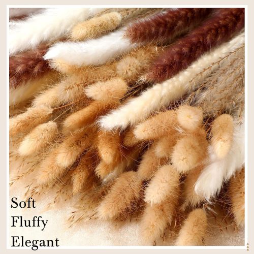 280 Pcs Natural Dried Pampas Grass Decor 17 Inch Boho Dried Flowers Bouquet Contains Bunny Tails Grass Fluffy White Pampas Brown Pampas Reed Grass for Home Wedding Party Farmhouse Table Decorations
