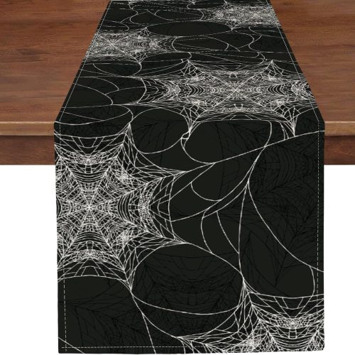 4 PROCIDA Halloween Spider Web Table Runner Fall Grey Burlap Table Runners Rustic Kitchen Dinning Decor for Holiday Home Party Indoor Outdoor 13x36 Inch