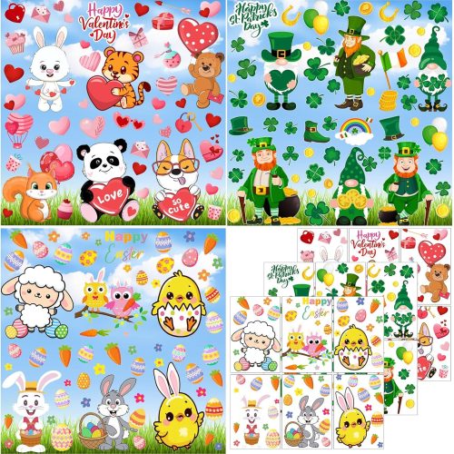 Cholemy Halloween Window Clings, 18 Sheets Ghost Pumpkin Turkey Santa Claus Snowman Window Decals, Halloween Thanksgiving Christmas Decorations for Home School Office Holiday Party Decor