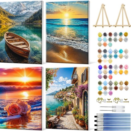 4 JOOZ Halloween Paint by Numbers Kit for Adults with Frame, Skull Crow Paint by Number with Easel, DIY Halloween Framed Paint by Number Kits for Home Wall Decor 8x12 Inch