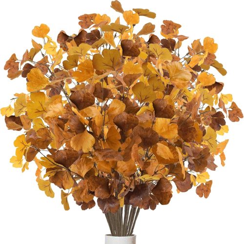 6 Pcs Artificial Ginkgo Leaves Stems Fall Greenery Stems Artificial Fall Flowers Spray for Autumn Vases Home Table Centerpieces Thanksgiving Decorations