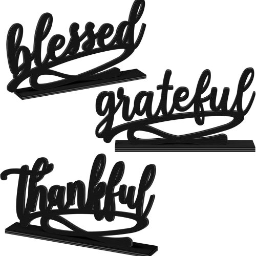 3 Pieces Thanksgiving Fall Letter Table Sign Thankful Grateful Blessed Standing Letter Table Sign Wood Rustic Table Decoration for Farmhouse Thankful Grateful Blessed Decor for Home(Gold)