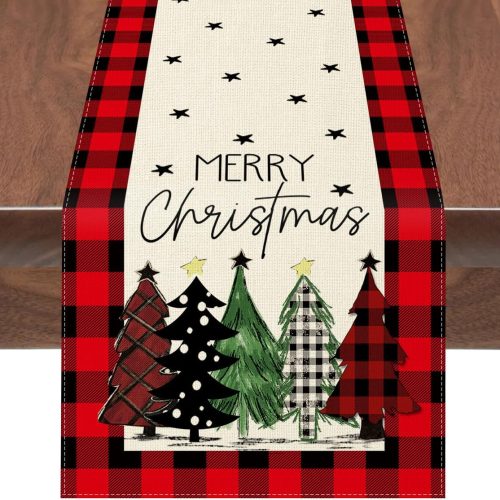 Christmas Table Runner Red Table Runner, Linen Holiday Table Runners 72 in Long, Holly Leaf Pine Cone Berry Christmas Runner for Table Dining Kitchen Party Rustic Christmas Decorations Indoor Home