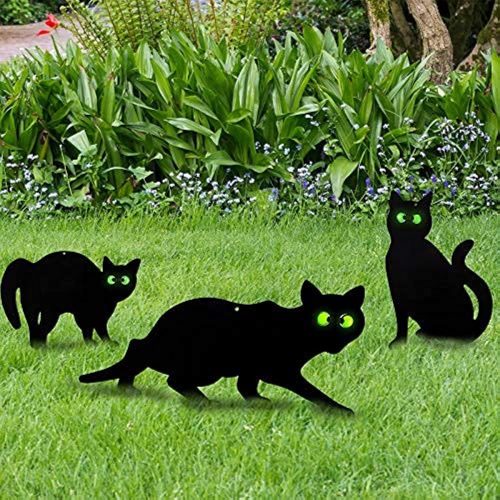 WILLBOND 3 Pack Halloween Metal Black Mouses with Reflective Eyes Halloween Yard Lawn Stakes Garden Scare Animal Silhouette Statues Stakes for Home Yard Outdoor Decorations
