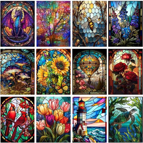 Mystara 12 Pack Animal Diamond Art Kits for Adults,Lion Panda Diamond Painting Set for Gift Home Wall Decor - 5D DIY Craft Kit with Diamonds (Modern-2)