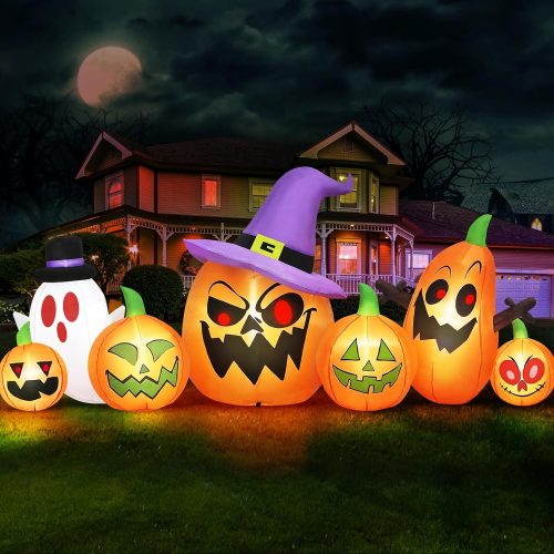 Danxilu 9FT Halloween Inflatable Dominating Dragon with Pumpkin Outdoor Decoration, Blow Up Yard Decoration with LED Lights Spooky for Halloween Fun Holiday Party Yard Garden Lawn Decor