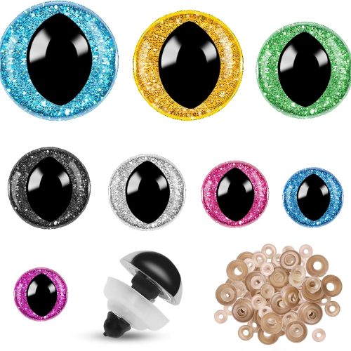 4 160pcs Rainbow Glitter Safety Eyes for Amigurumi Large Plastic Eye for Stuffed Animals for DIY Dolls Puppets Bear Crafts Animals Amigurumi Making Supplies(Laser)