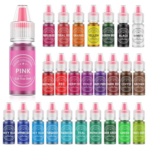 4 Food Coloring for Baking - 26 Vibrant Cake Coloring Liquid Set for Dessert Decorating, Food Grade Food Dye for Icing,Fondant,Cookies,Easter Egg,Making DIY Supplies Kit- 0.25 Fl. oz (6 ml)/Bottles
