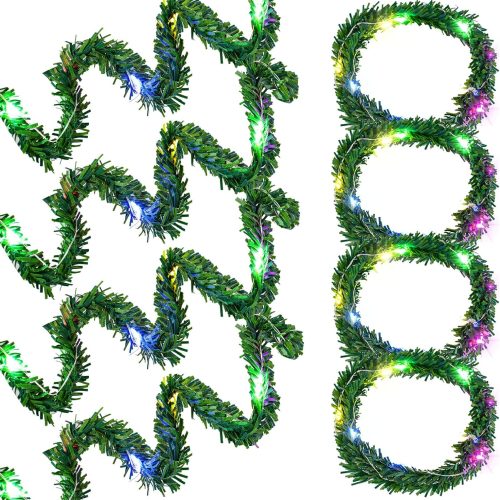 4 8 Pcs Dollhouse Miniature Christmas Garland with Lights Christmas LED Wreath Christmas Led Artificial Decorative Garland for Xmas Decoration Accessories Miniature Scene Model(Colorful)