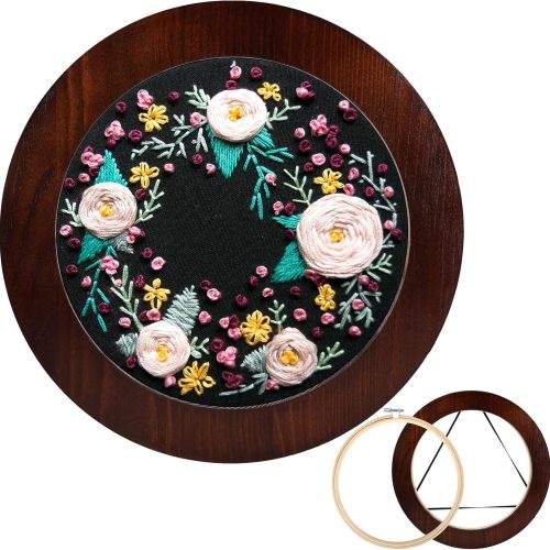 XEmbro 8 Inch Wood Embroidery Hoop Frame, Round Wood Embroidery Display with 8 Inch Embroidery Hoop for Finished Cross Stitch or DIY Art Craft Sewing Ornaments