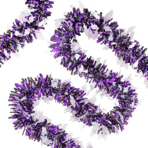 4 20FT/6M Halloween Tinsel Garland, Ghost Metallic Twist Foil Tinsel Garland Ghost Shiny Hanging Decorations for Halloween Party Decoration Supply