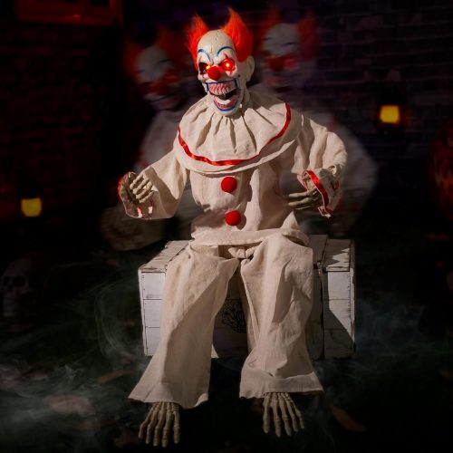 Halloween Animatronics Clown Pathway Markers Decorations, Hanging Animated, Floating Scary Skull with Stakes, Sound Activated, Talking, Light Up Eyes, Haunted Horror Prop for Indoor, Outdoor (3Pack)