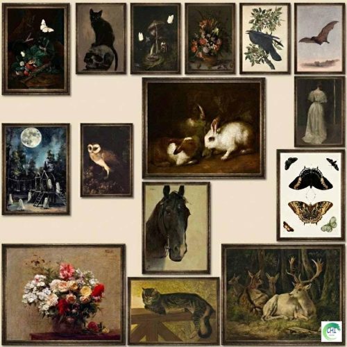 LANCHI95 6 Pcs 8x10in Vintage Rustic Witch Posters Halloween Wall Art Witch in The Forest Painting Prints Goth Dark Moody Wall Decor for Living Room Bedroom 8x10 in (UNFRAMED)