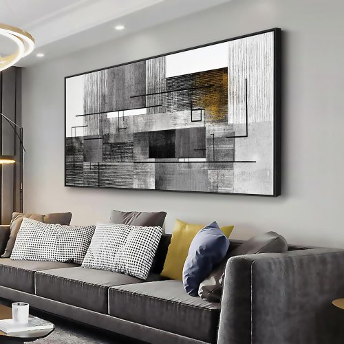 Black Abstract Wall Art Decor Modern Wall Decor Grey Canvas Wall Decoration Painting Black And White Artwork for Bedroom Home Office Dining Room Decoration 20" x 40" Framed Pictures