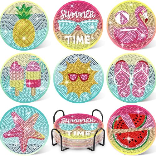 Mushroom Diamond Art Coasters Small Diamond Painting Kits for Adults 8PCS Diamond Dots Round Full Drill Diamond Coasters with Holder Easy Art Crafts for Beginners Women