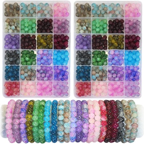 4 1200PCS 8mm Glass Beads Bracelet Making Kit, 48 Colors Crystal Beads for Jewelry Making, 2 Box Cataclastic Lineation Beads Suitable for Beginners
