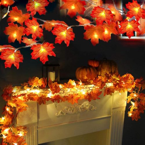 4 2 Pack Fall Decor Enlarged Maples Leafed Lights Total 20Ft 40LED Thanksgiving Halloween Fall Decorations for Home,Battery Operated Autumn Garland Waterproof Indoor Outdoor Holiday Christmas