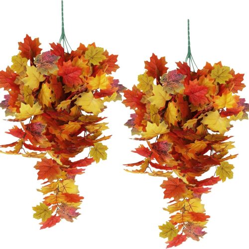 Fall Maple Leaf Hanging Plants Artificial Autumn Leaves Vines Outdoor Autumn Outdoor Decor, Artificial Fall Maple Leaves, Hanging Plants for Autumn Harvest Festival, Fake Plants Indoor(Yellow)