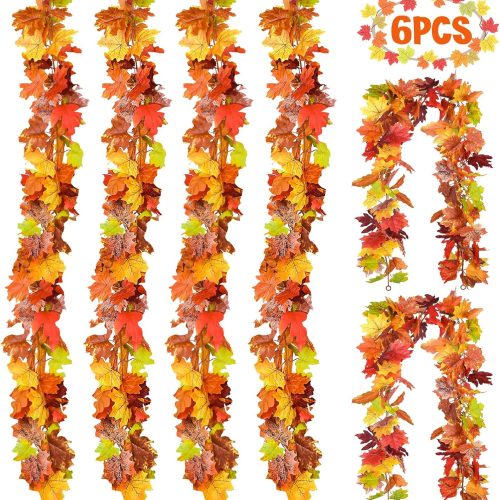 6 Pack Fall Decor for Home Fall Leaves Garland Thanksgiving Decorations Indoor Outdoor 5.8Ft/Piece Artificial Maple Leaf Garland for Autumn Harvest Halloween Party Thanksgiving Decor (Multicolor)