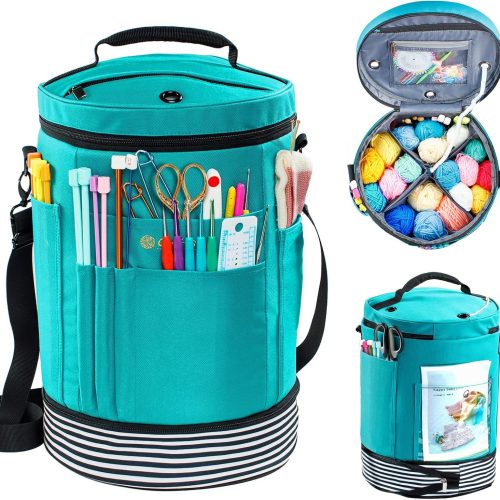 Expandable Crochet Bag-Knitting Bag Yarn Storage Organizer - Yarn Bag and Crochet Tote, Yarn Holder for Crocheting, Crochet Accessories, Suppliers, Needles with Zipper Closure-Ideal Gift